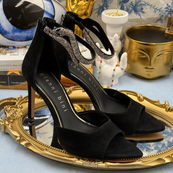 🆕 GIANNI BINI 🧿 NWOB August Embellished Snake Sandals, Black Suede - Sz US 7 M - Picture 8 of 13